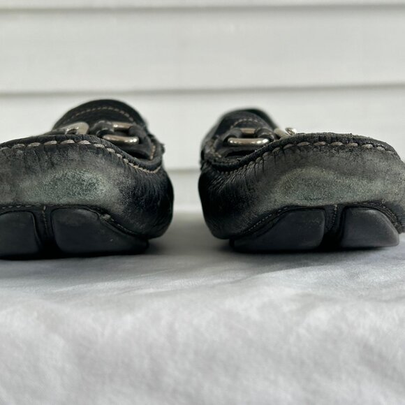 Prada Black Leather Bit Loafers Moccasins Driving Flats Pebbled Slip-On Size 38 - Picture 4 of 15